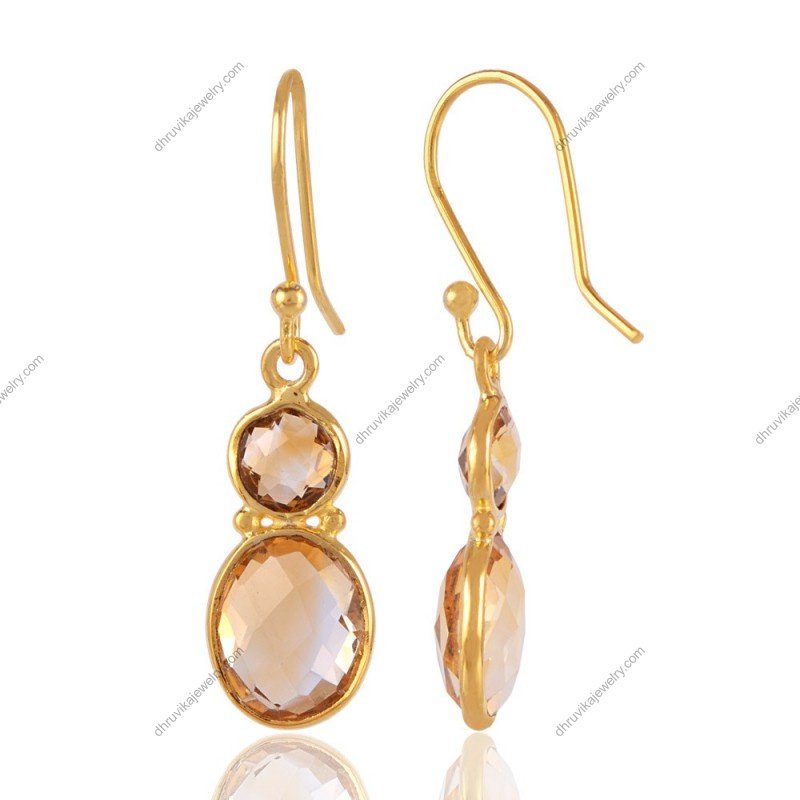 Gold-plated citrine dangle earrings with faceted gemstones for timeless elegance view1