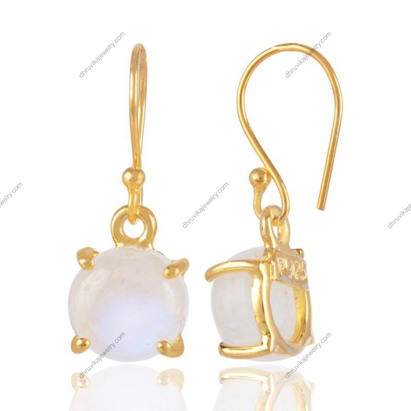Elegant silver moonstone dangle earrings with sterling silver setting view1