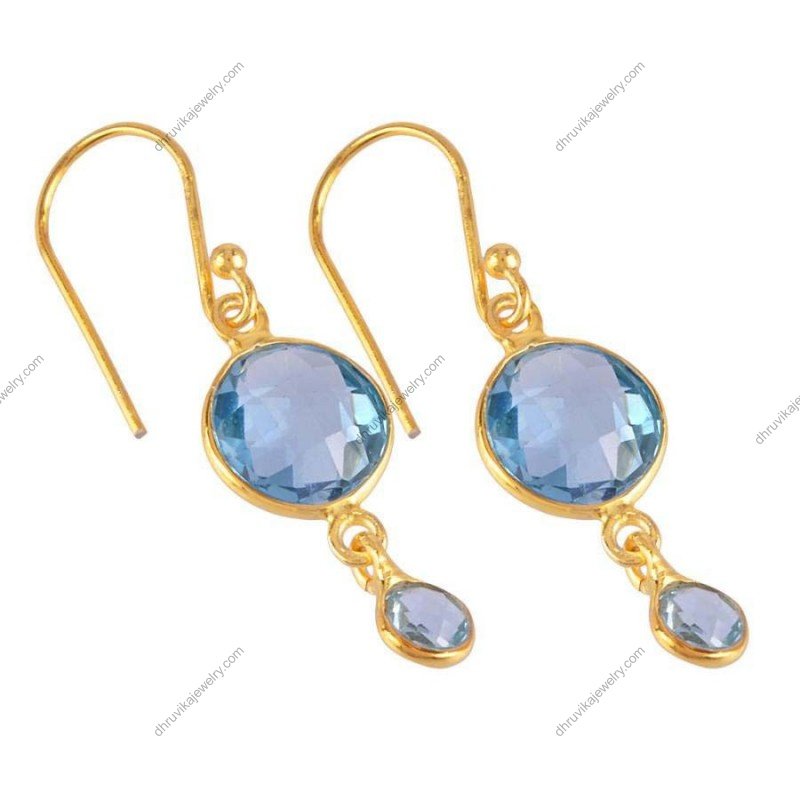 Elegant blue topaz drop earrings in gold-plated sterling silver, featuring dazzling gemstones alternate image