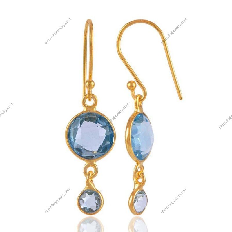Elegant blue topaz drop earrings in gold-plated sterling silver, featuring dazzling gemstones view1