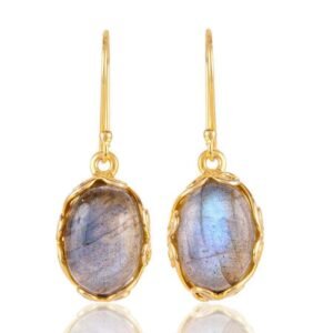 Gold-plated labradorite dangle earrings with natural iridescent shimmer main view