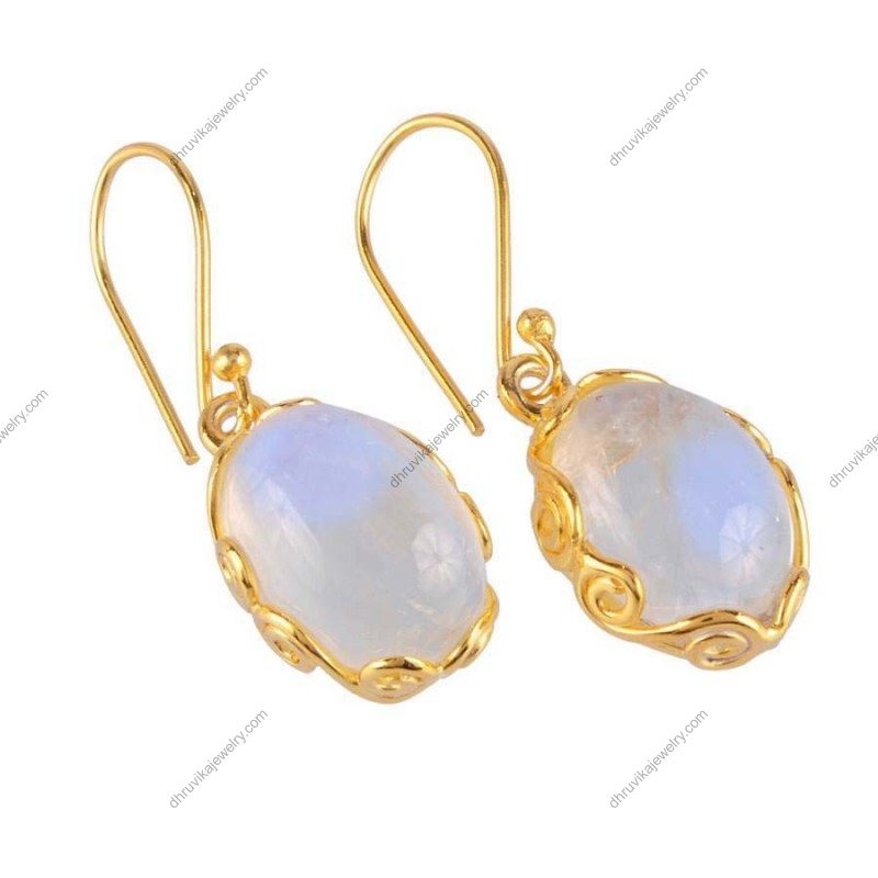 Gold-plated moonstone earrings with elegant drop design and mesmerizing iridescence alternate image