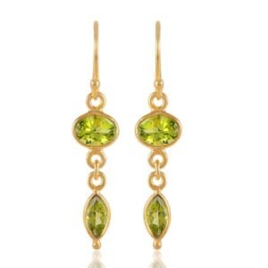 Gold-plated peridot dangle earrings with oval and marquise-cut gemstones main view