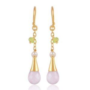 Elegant silver drop earrings with pearl and gemstone dangles, perfect for any occasion. main view