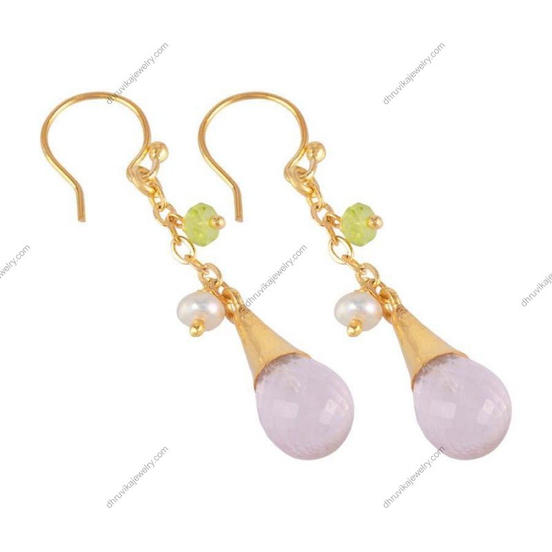 Elegant silver drop earrings with pearl and gemstone dangles, perfect for any occasion. alternate image