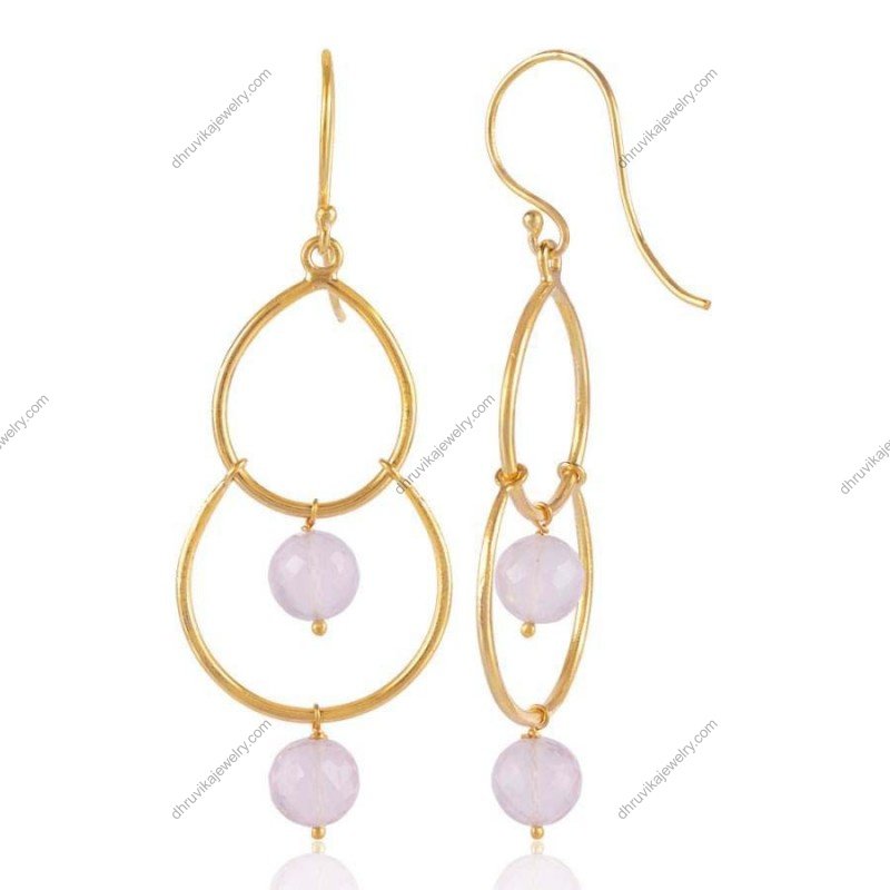 Elegant silver dangle earrings with gemstone accents, featuring a dual-circle design and delicate fishhook closure. view1