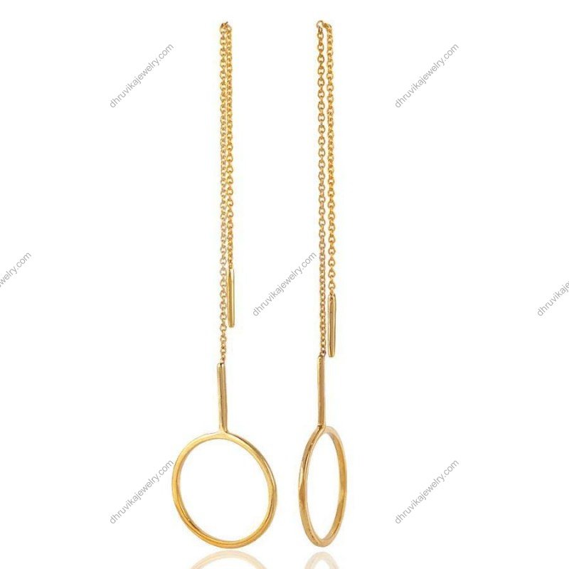 Elegant silver threader earrings with minimalist circle dangle design alternate image