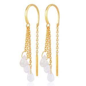 Clear Quartz dangle earrings with gold-plated chain drop design main view