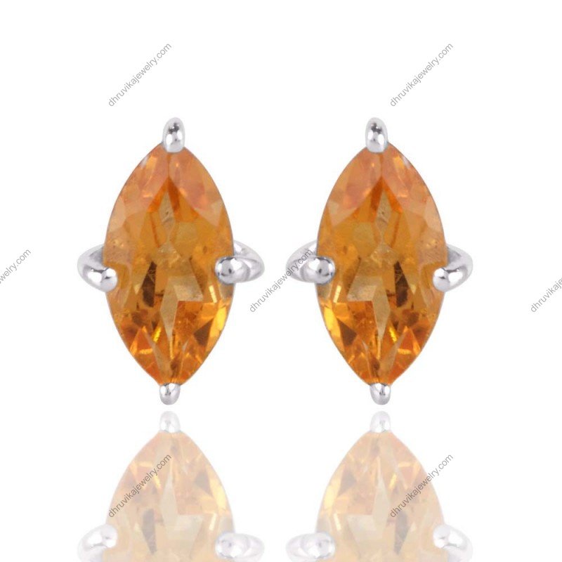 Silver citrine stud earrings with marquise-cut gemstones in sterling silver setting alternate image