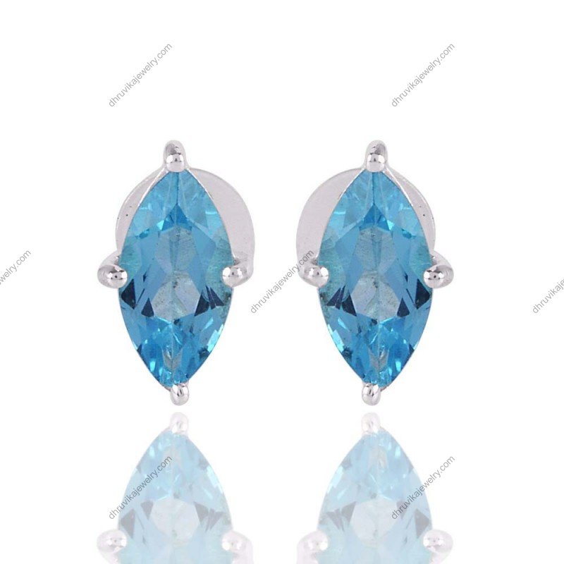 Sterling silver marquise-cut blue topaz stud earrings with push-back clasps alternate image
