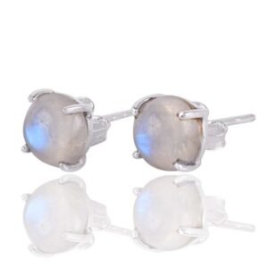 Sterling silver moonstone stud earrings with blue shimmer main view