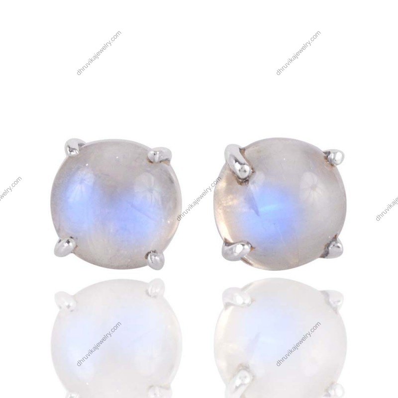 Sterling silver moonstone stud earrings with blue shimmer alternate image