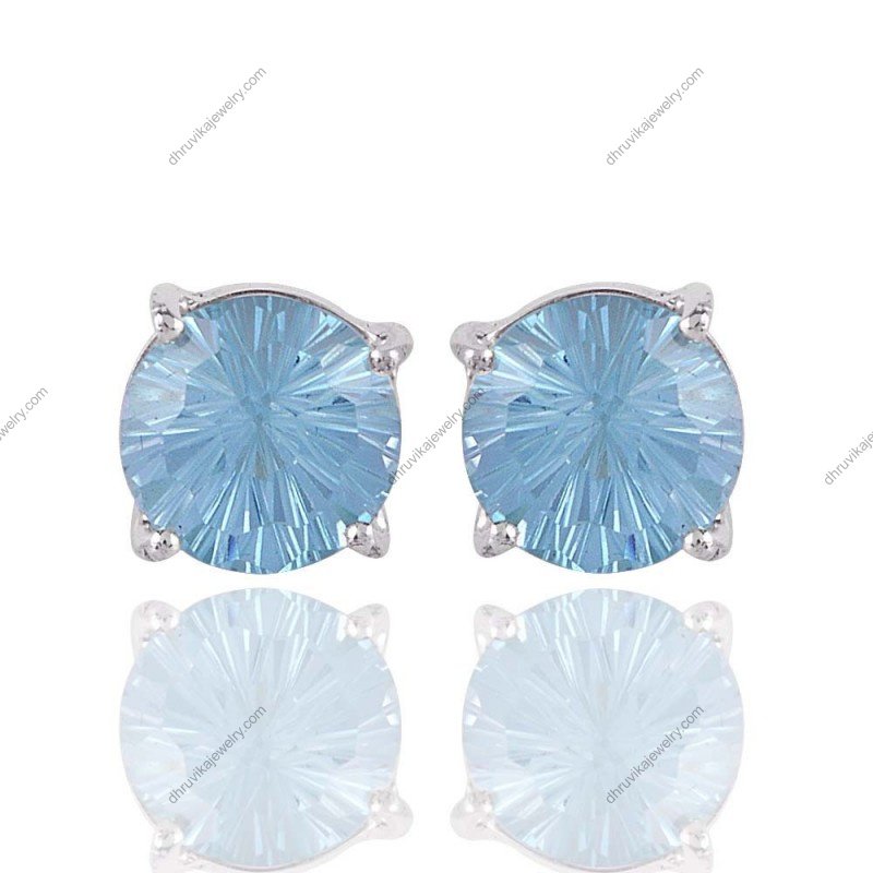 Sterling silver blue topaz stud earrings with faceted gemstone in prong setting alternate image