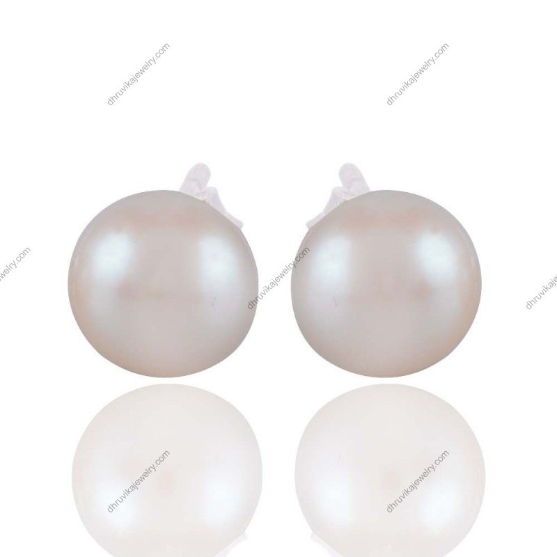 Silver pearl stud earrings with freshwater pearls in sterling silver setting alternate image
