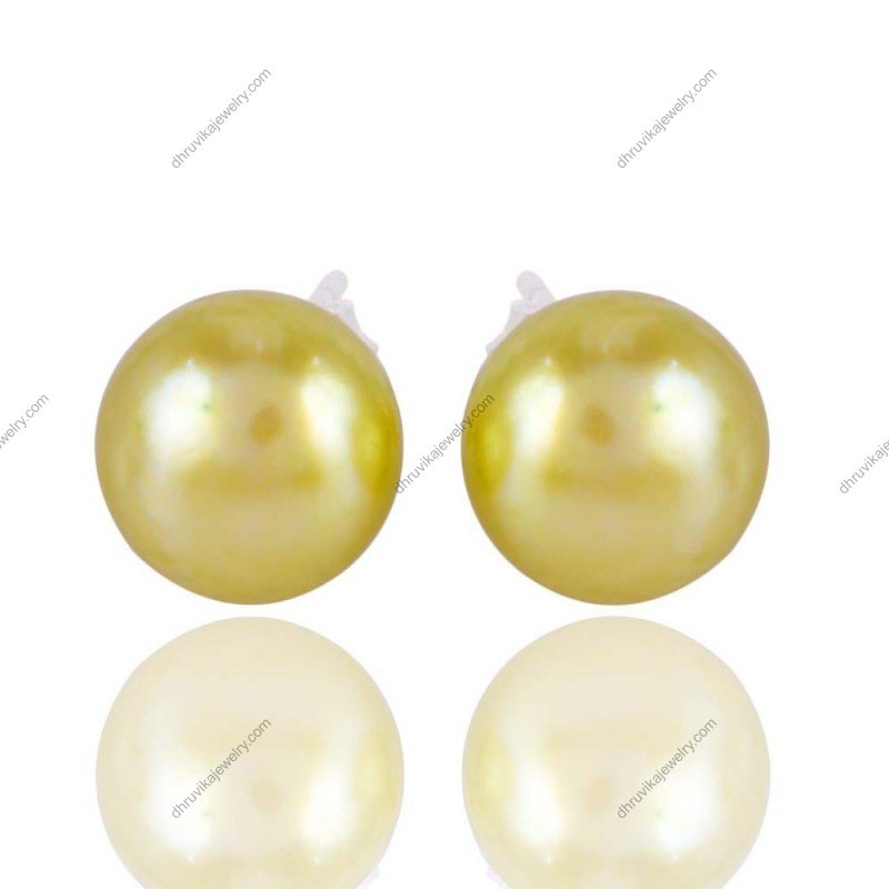 Sterling silver golden pearl stud earrings with luminous luster, classic and elegant design alternate image