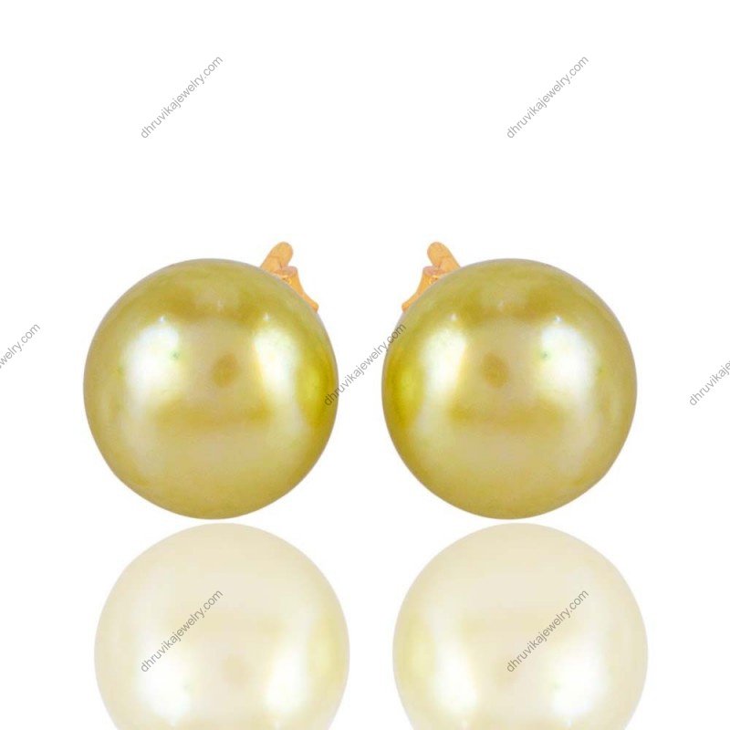 Golden South Sea pearl stud earrings set in 14K gold alternate image