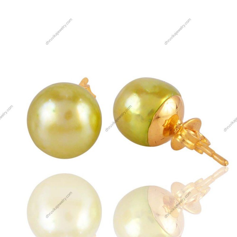 Golden South Sea pearl stud earrings set in 14K gold view1