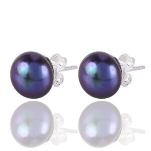 Elegant silver pearl stud earrings with freshwater pearls and sterling silver posts main view