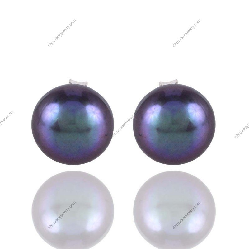 Elegant silver pearl stud earrings with freshwater pearls and sterling silver posts alternate image