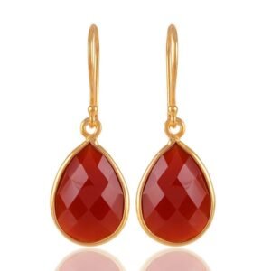 Elegant silver carnelian drop earrings with faceted gemstones in a handcrafted sterling silver setting main view