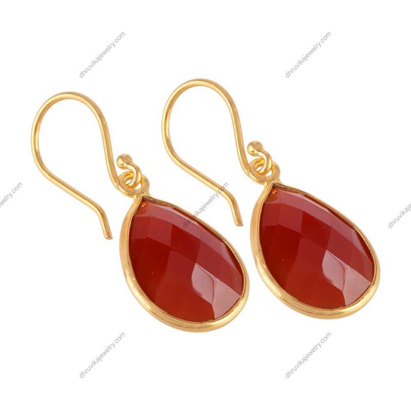 Elegant silver carnelian drop earrings with faceted gemstones in a handcrafted sterling silver setting alternate image