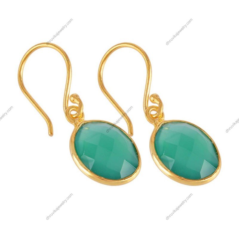 Silver green onyx dangle earrings with handcrafted sterling silver setting alternate image
