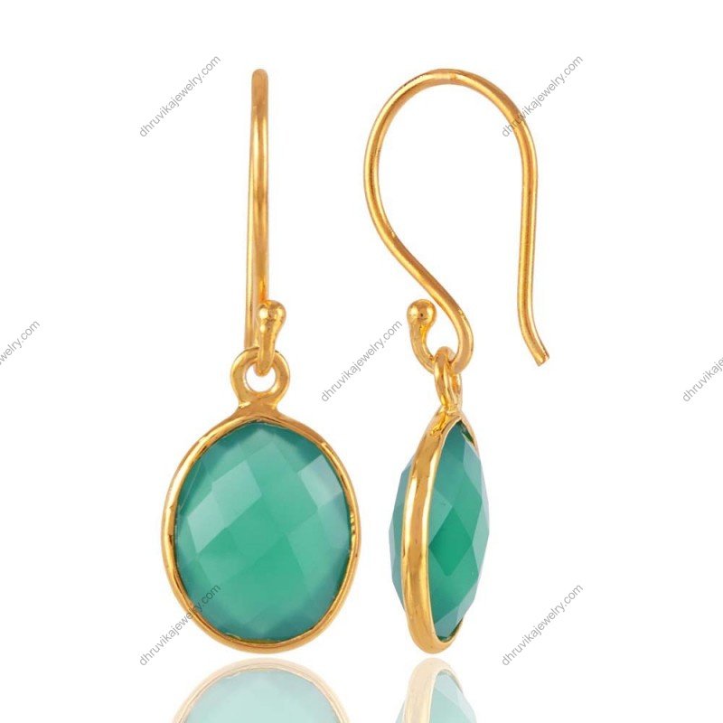 Silver green onyx dangle earrings with handcrafted sterling silver setting view1