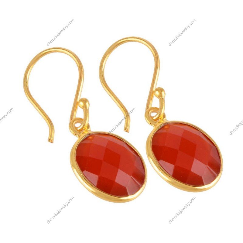 Gold-plated carnelian drop earrings with faceted gemstones and elegant hooks alternate image