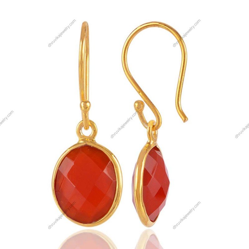 Gold-plated carnelian drop earrings with faceted gemstones and elegant hooks view1