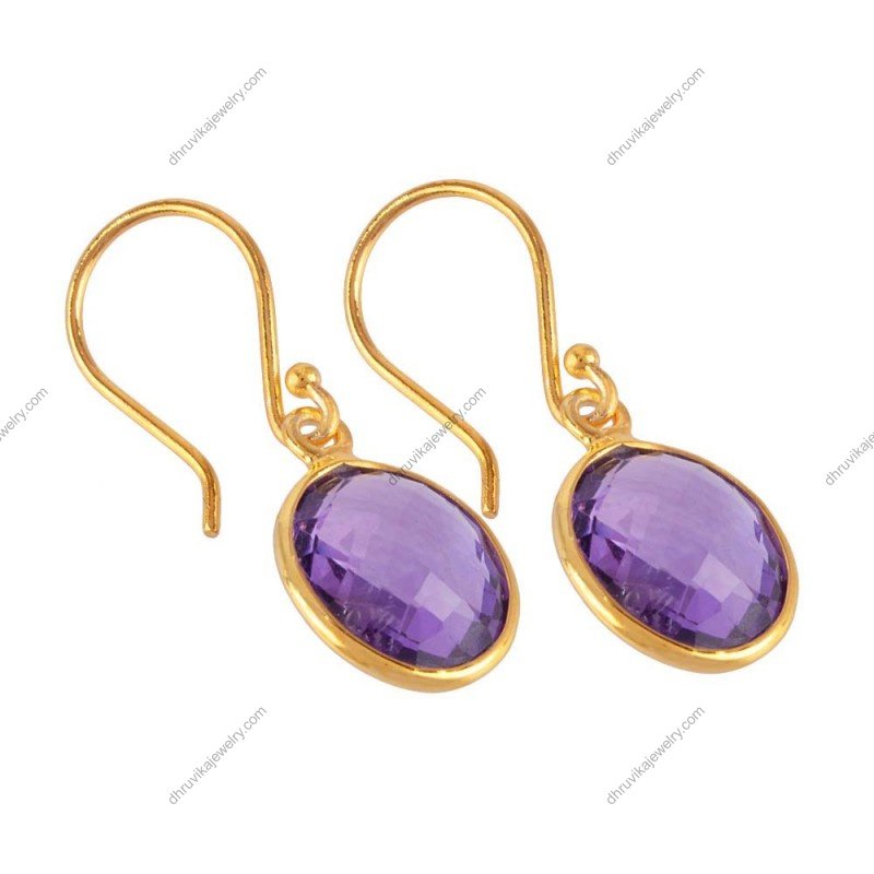 Gold-plated amethyst drop earrings with faceted purple gemstones and elegant design alternate image