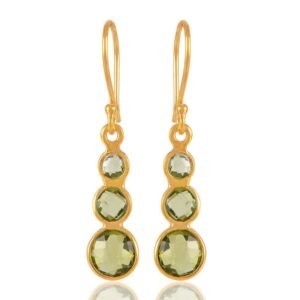 Gold-plated silver dangle earrings with green gemstones, elegant handcrafted jewelry main view