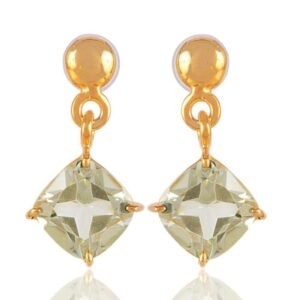 Elegant silver drop earrings with cushion-cut gemstones and gold-tone accents main view