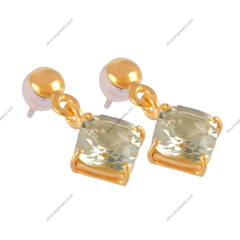 Elegant silver drop earrings with cushion-cut gemstones and gold-tone accents alternate image