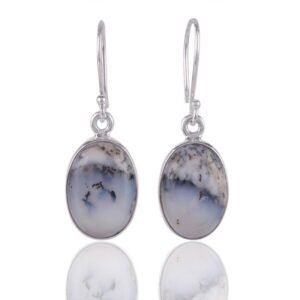 Sterling silver dendritic opal earrings with natural landscape-like patterns main view