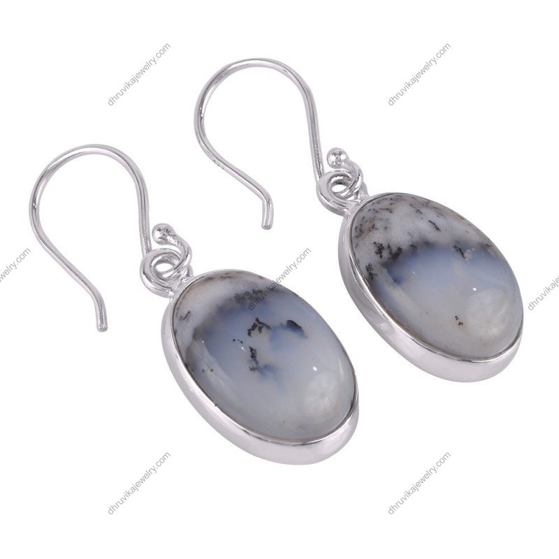 Sterling silver dendritic opal earrings with natural landscape-like patterns alternate image