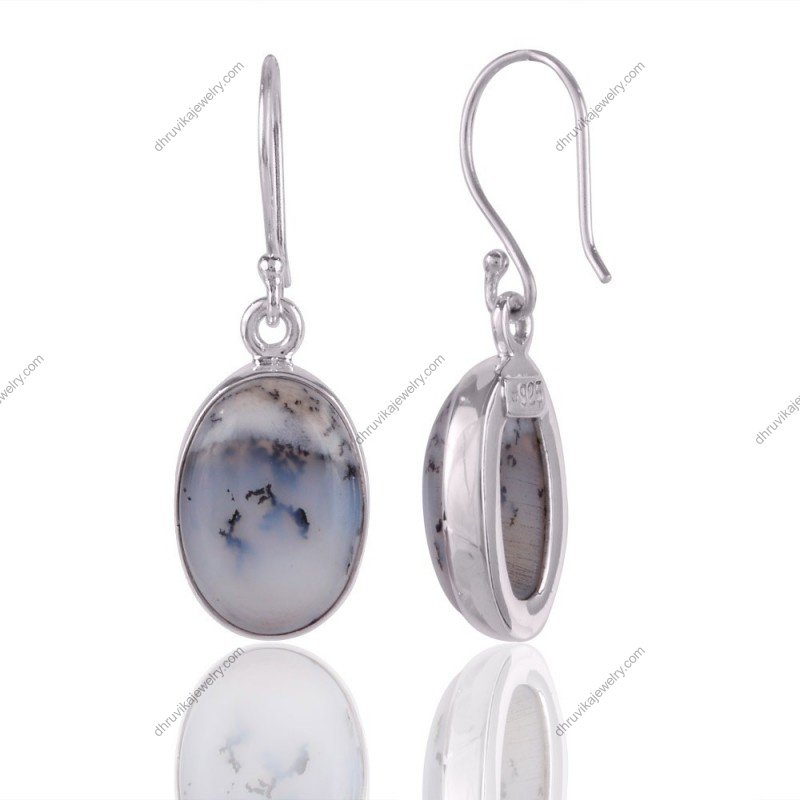 Sterling silver dendritic opal earrings with natural landscape-like patterns view1