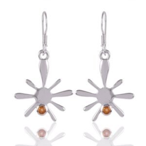 Sterling silver starburst earrings with Citrine gemstone, handcrafted unique jewelry main view