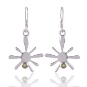 Sterling silver dangle earrings with peridot, handcrafted unique starburst design main view