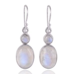 Sterling silver moonstone dangle earrings with handcrafted design and shimmering gemstones main view