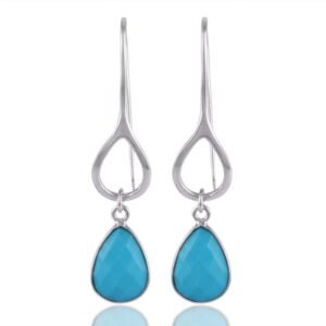 Silver Teardrop Turquoise Earrings with Sterling Silver Dangle Design main view