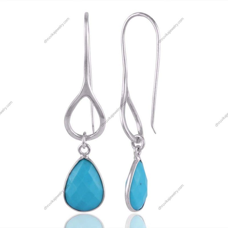 Silver Teardrop Turquoise Earrings with Sterling Silver Dangle Design alternate image