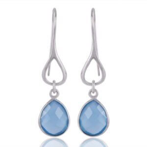 Elegant silver blue Topaz dangle earrings in sterling silver with teardrop gems main view