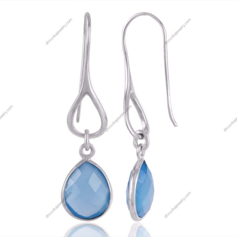 Elegant silver blue Topaz dangle earrings in sterling silver with teardrop gems view1
