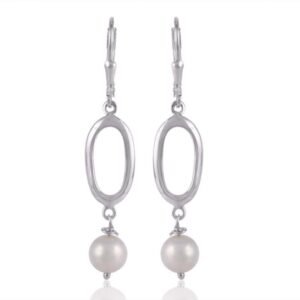 Elegant silver pearl dangle earrings with freshwater pearls and sterling silver design main view