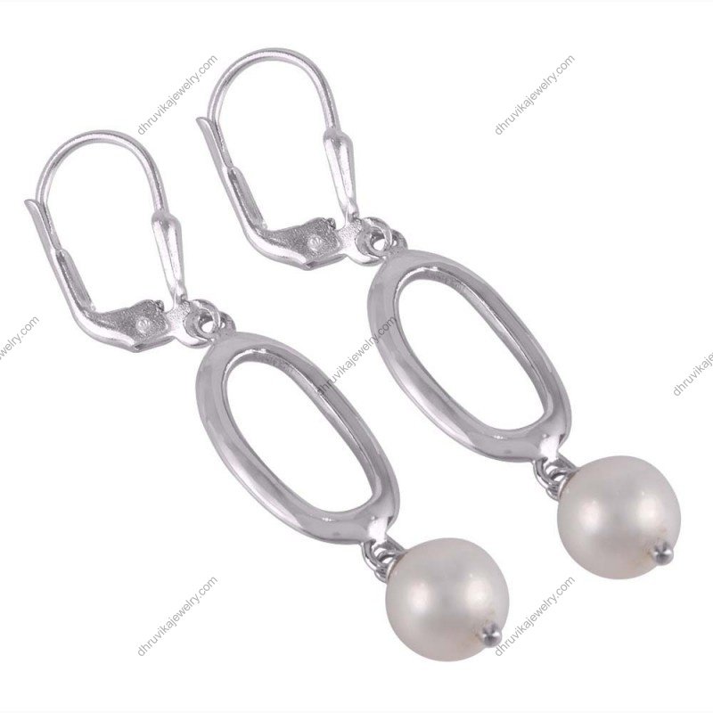 Elegant silver pearl dangle earrings with freshwater pearls and sterling silver design alternate image