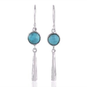 Sterling silver turquoise dangle earrings with hammered silver drop detail main view