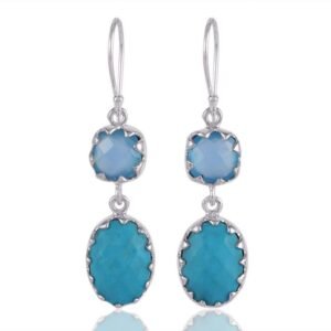 Sterling silver blue gemstone drop earrings with faceted stones and elegant dangle design main view