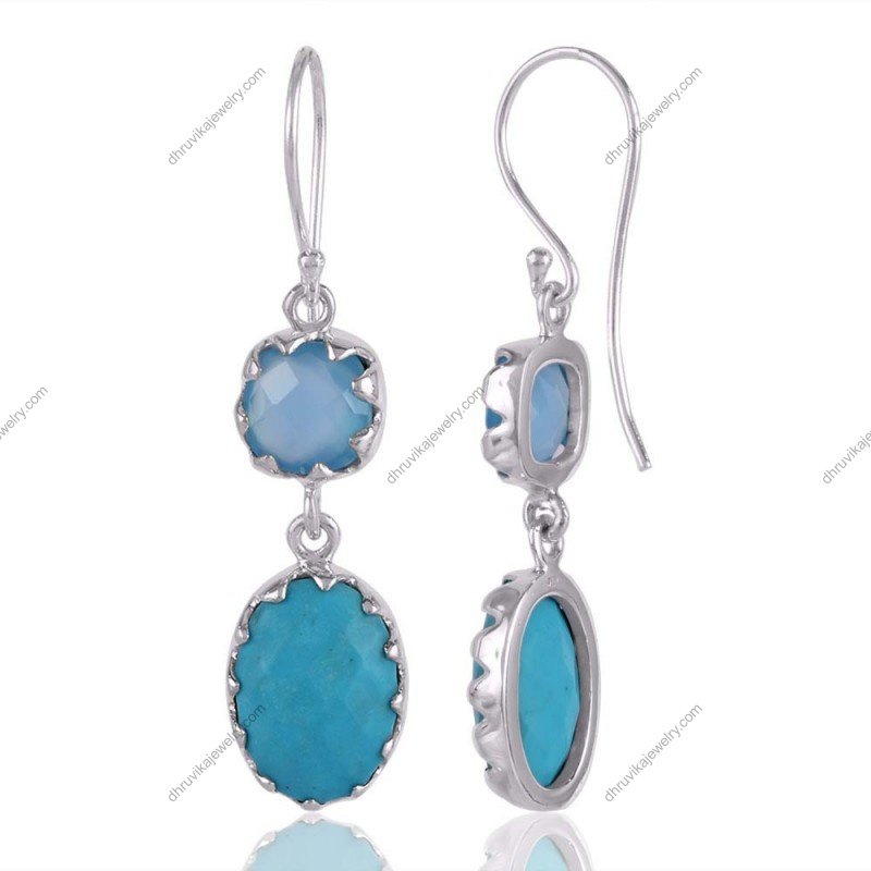 Sterling silver blue gemstone drop earrings with faceted stones and elegant dangle design alternate image