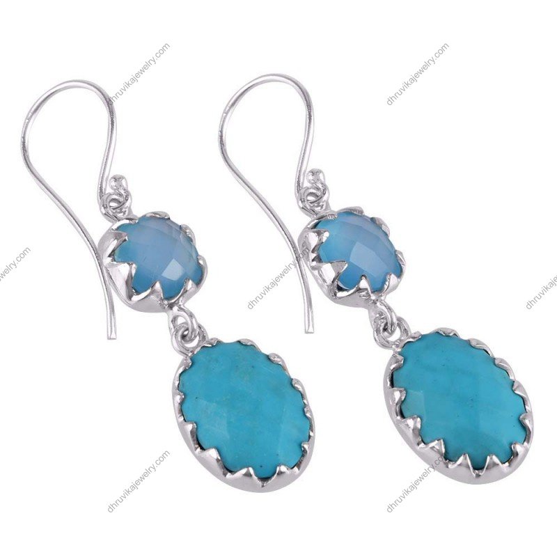 Sterling silver blue gemstone drop earrings with faceted stones and elegant dangle design view1