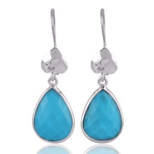 Sterling silver turquoise drop earrings with teardrop gemstone design main view